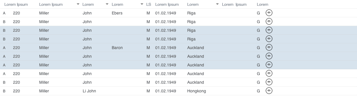 Tabelle Mehrfachselektion