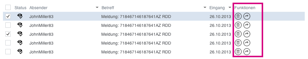 Tabelle Aktionen